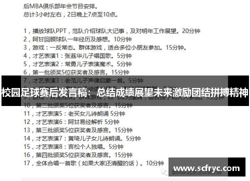 校园足球赛后发言稿：总结成绩展望未来激励团结拼搏精神